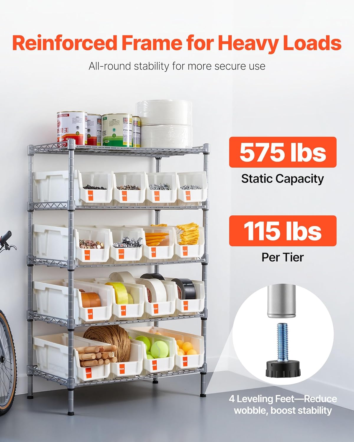 VEVOR 5-Tier Rolling Bin Storage Rack, 16 Organizer Bins, Bin Rack Storage Steel Wire Shelving System with Wheels, Mobile Tool Organizer for Garage, Warehouse, Office, Restaurant, Classroom, Kitchen