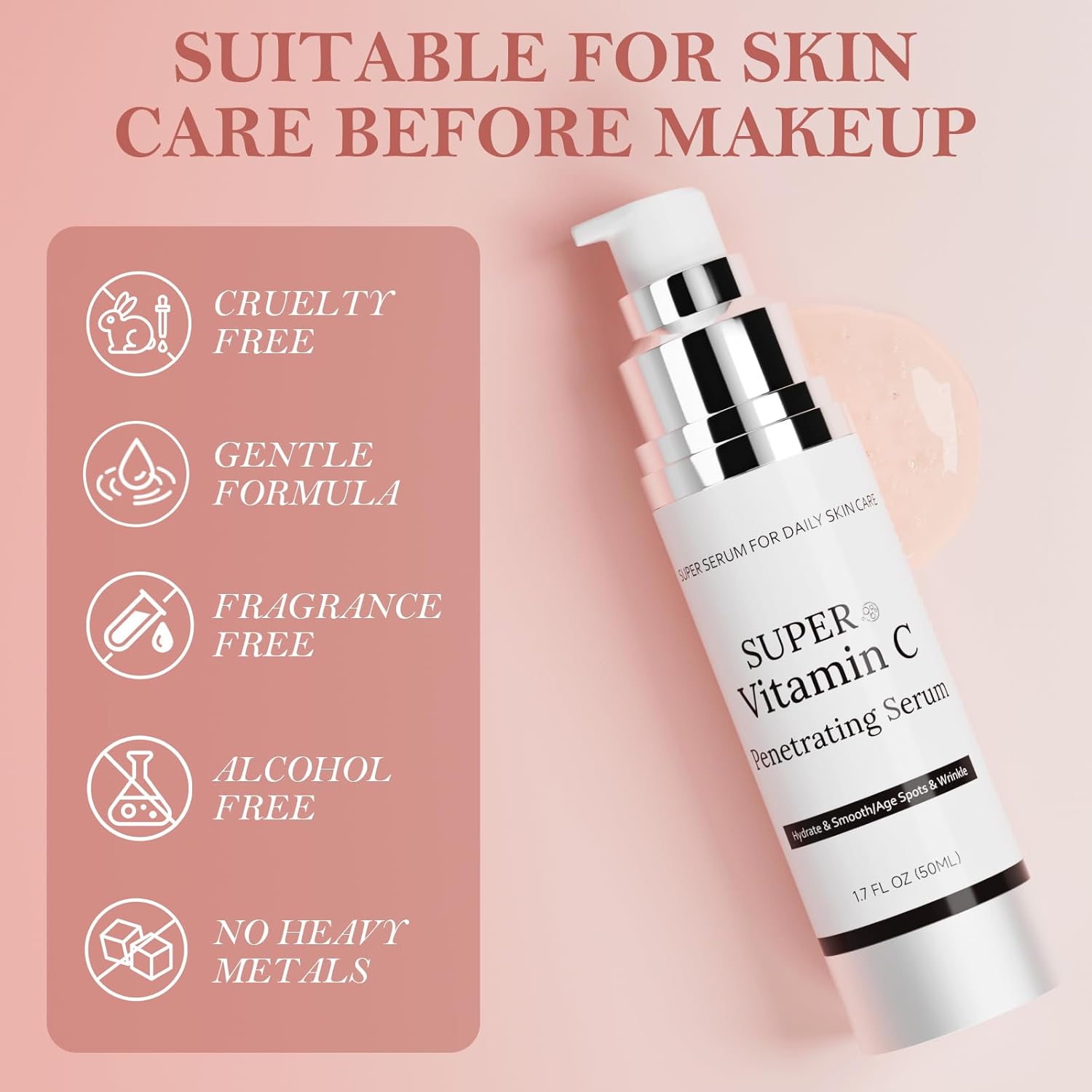 Vitamin C Serum for Face, Super Vitamin C Serum for Women Over 70, All-In-One Hydrating, with Hyaluronic Acid Vitamin E Smooths Fine Lines for Neck Face, 50ML, 1 Pack - Image 2