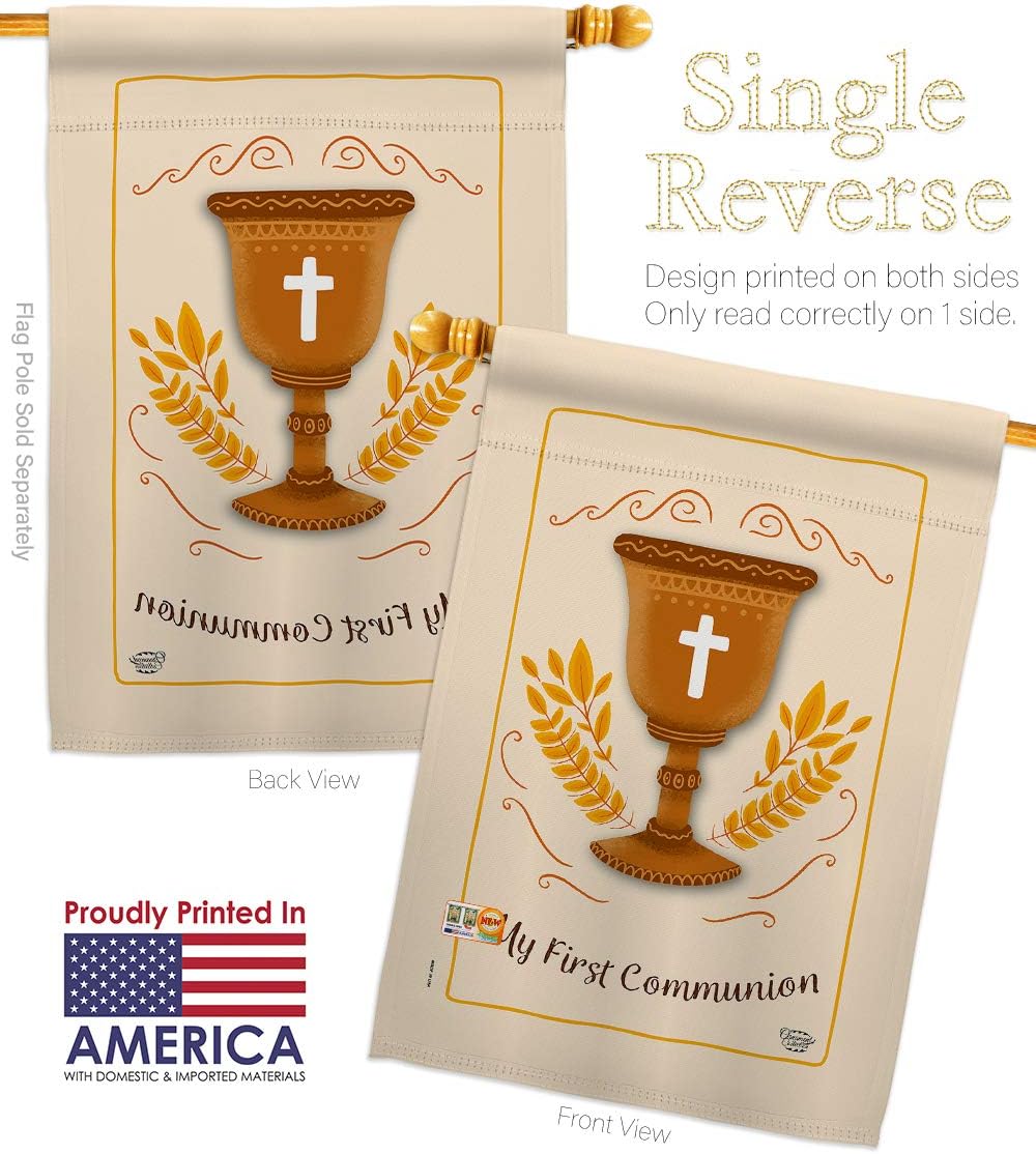 My First Communion Garden House Flags Set Religious Cross Chalice Holy Eucharist Christian Religion Tradition Small Decorative Gift Yard Banner Made In USA 28 X 40