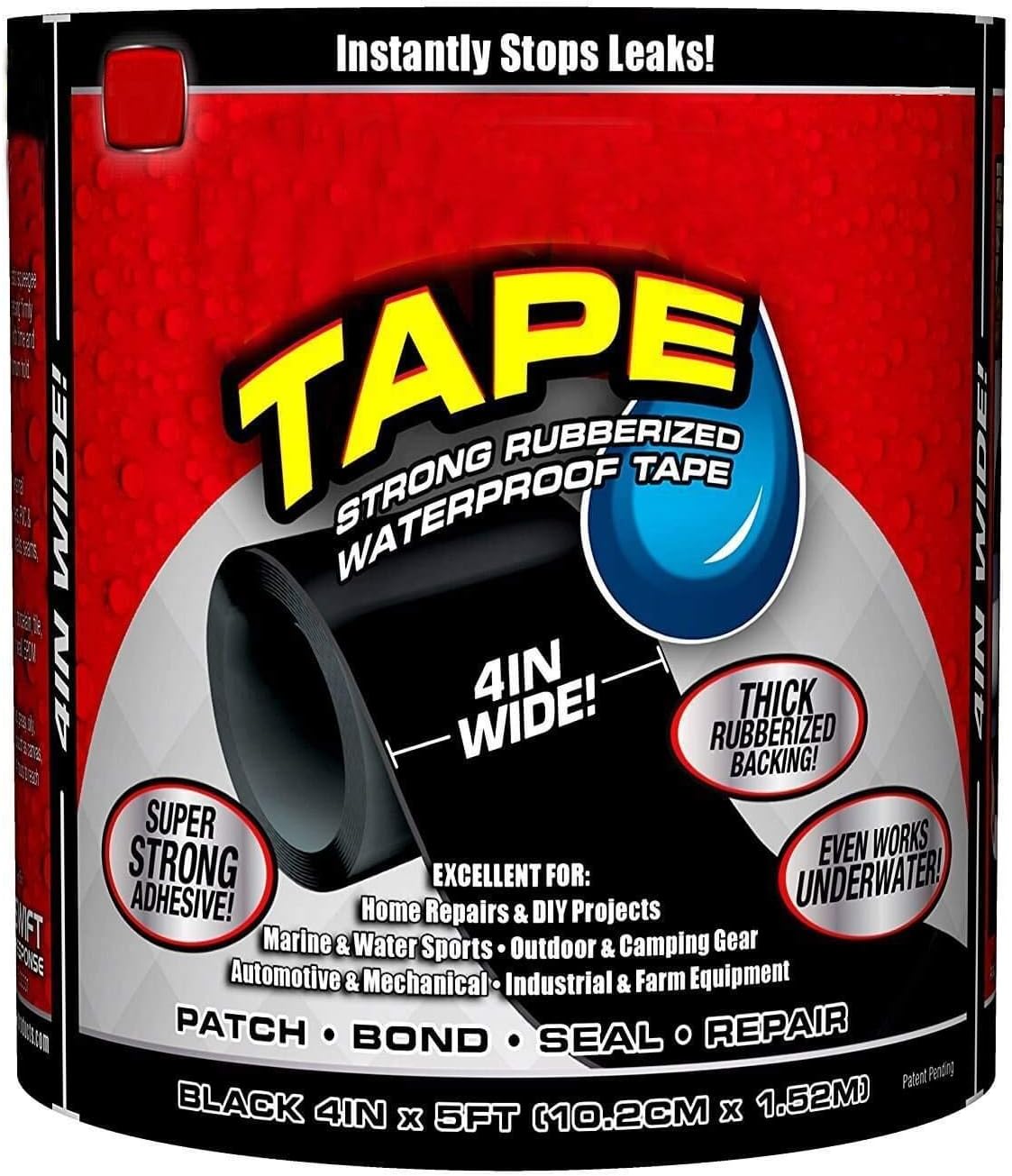 Awestuffs PVC Waterproof Flex Seal Super Strong Adhesive Sealant Tape for Any Surface, Stops Leaks, Large (Black)