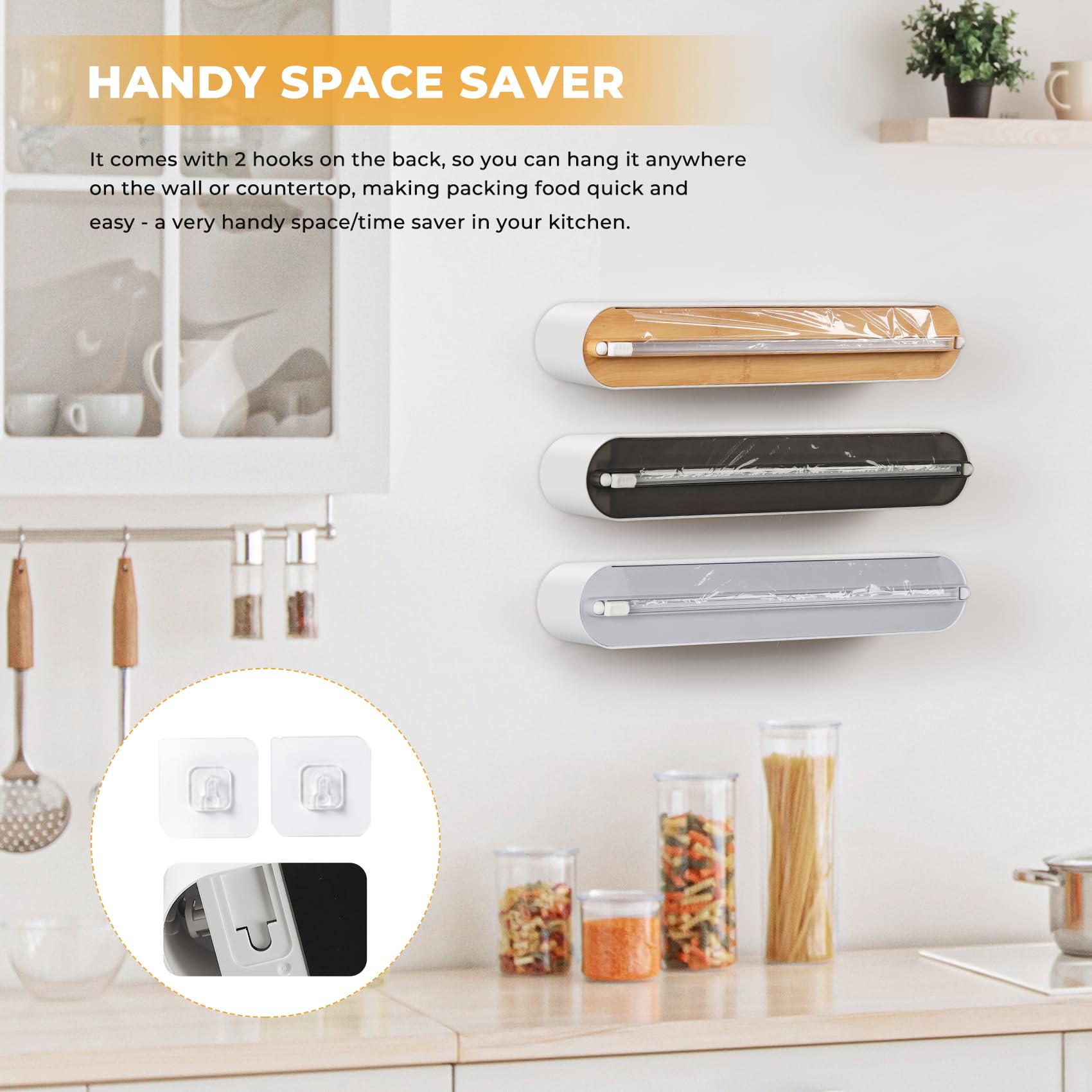 Derouleur Film Alimentaire - Fixation Magnétique et Murale sans Perçage, Distributeur Papier Aluminium et Film pour Organiser la Cuisine - Convient aux Rouleaux jusqu'à 31cm, Style Bambou