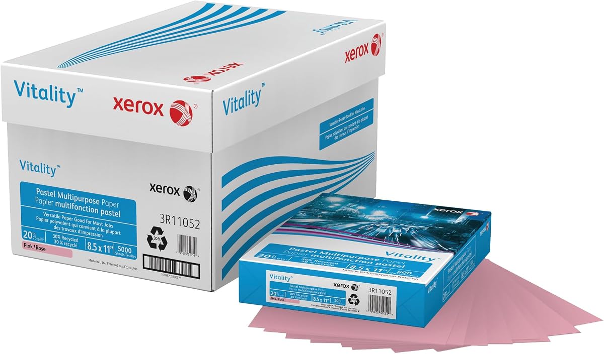 Xerox® Vitality™ Papel multiusos para impresora y copia en color pastel, rosa, carta (8,5" x 11"), 5000 hojas por caja, 20 lb, FS