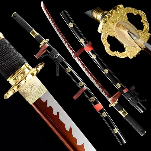 HERO SWORD Katana de una pieza lista para combate, T1095, acero de alto carbono, hoja azul, espada Zoro, espada samurái muy afilada, espada japonesa