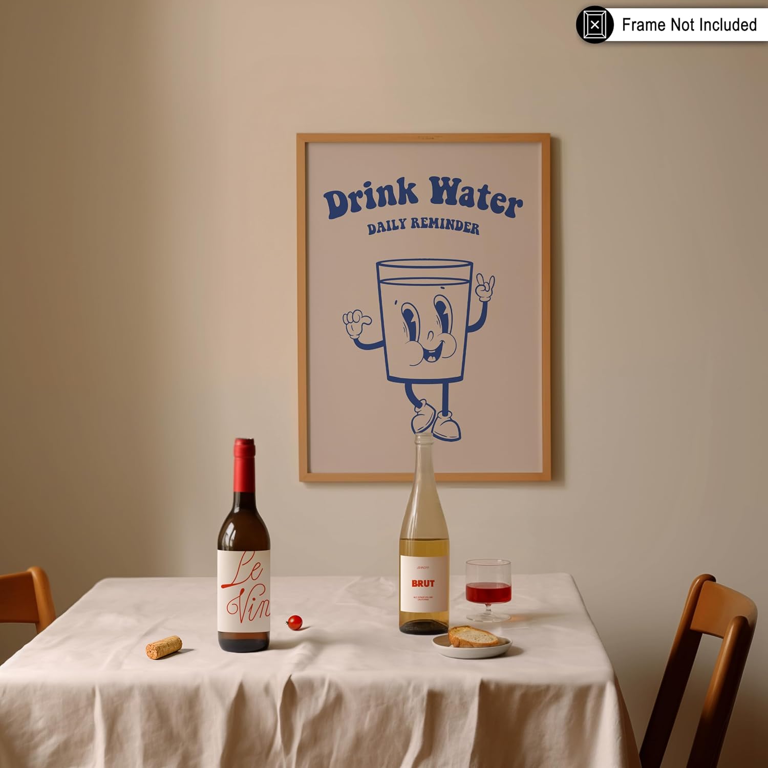 Poster Master Drink Water Poster - Retro Daily Reminder Print - Funky Glass Design - Blue Preppy Artwork - Water Illustration - Trendy Art - Great Kitchen or Dining Room Decor - 8x10 UNFRAMED