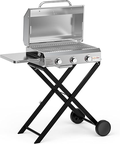 Miniatura 2 de Parrilla de gas con 3 quemadores BBQ con carro plegable y mesa lateral, parrilla portátil de propano con tapa para barbacoa al aire libre, patio,