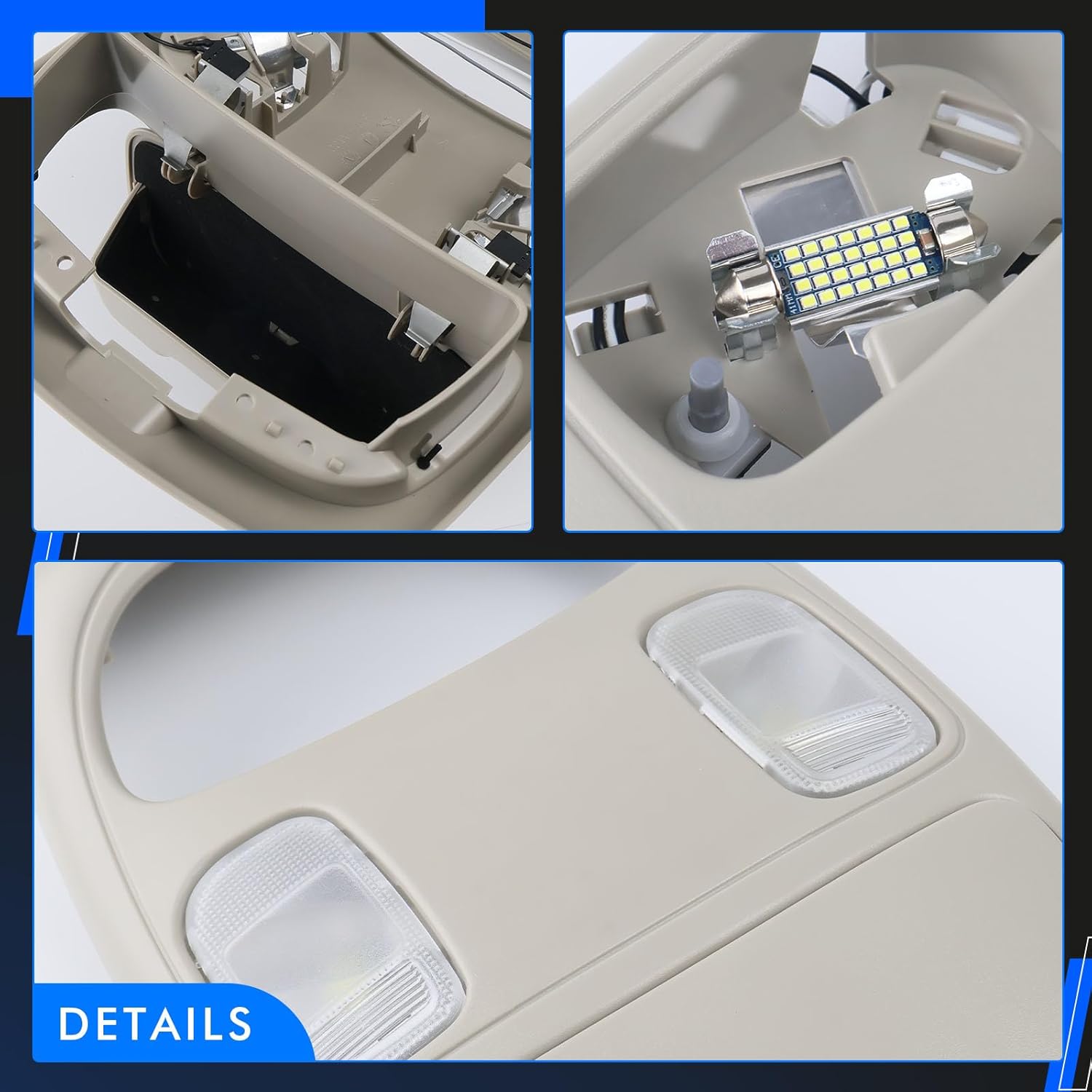 Overhead Console Assembly with LED Dome Light & SunGlasses Storage Fit for Dodge Ram 1500 2002-2008 Ram 2500 3500 03-09 Cab Interior Ceiling Reading Lamp Map lights Replace# 56045573AC,1DK78BD1AA