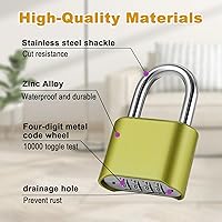 Vista 3 de Candado de combinación resistente de 2 o 4 unidades, candado de combinación de 4 dígitos resistente a la intemperie con grillete largo/corto