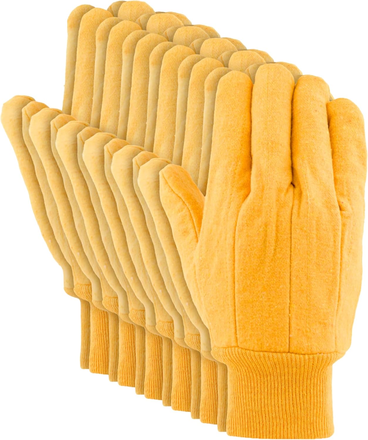 Quilted yellow chore gloves, double thickness, knit wrist.6 pair bundle. Style #414