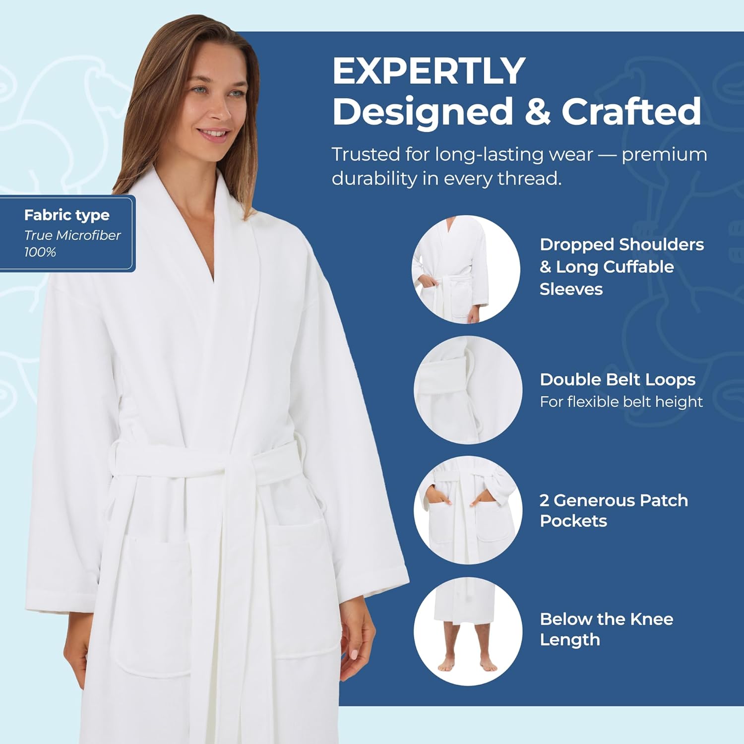 Monarch Unisex Chamois Microfiber Shawl Hotel Robe – Soft Lightweight Fabric, Generously Sized Hotel & Spa Robe with Pockets - Image 4