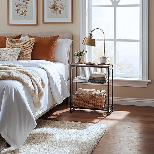 Miniatura 28 de Dulcii Mesa auxiliar pequeña para espacios pequeños - Mesa auxiliar delgada con revistero, mesa auxiliar estrecha para sala de estar, mesita de