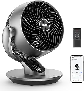 Dreo Smart Table Fan, 28 dB, Diameter 18 cm, 4 Speeds, 5 Modes, 12H Timer, 120° + 90° Oscillation, Remote and Voice Contro…