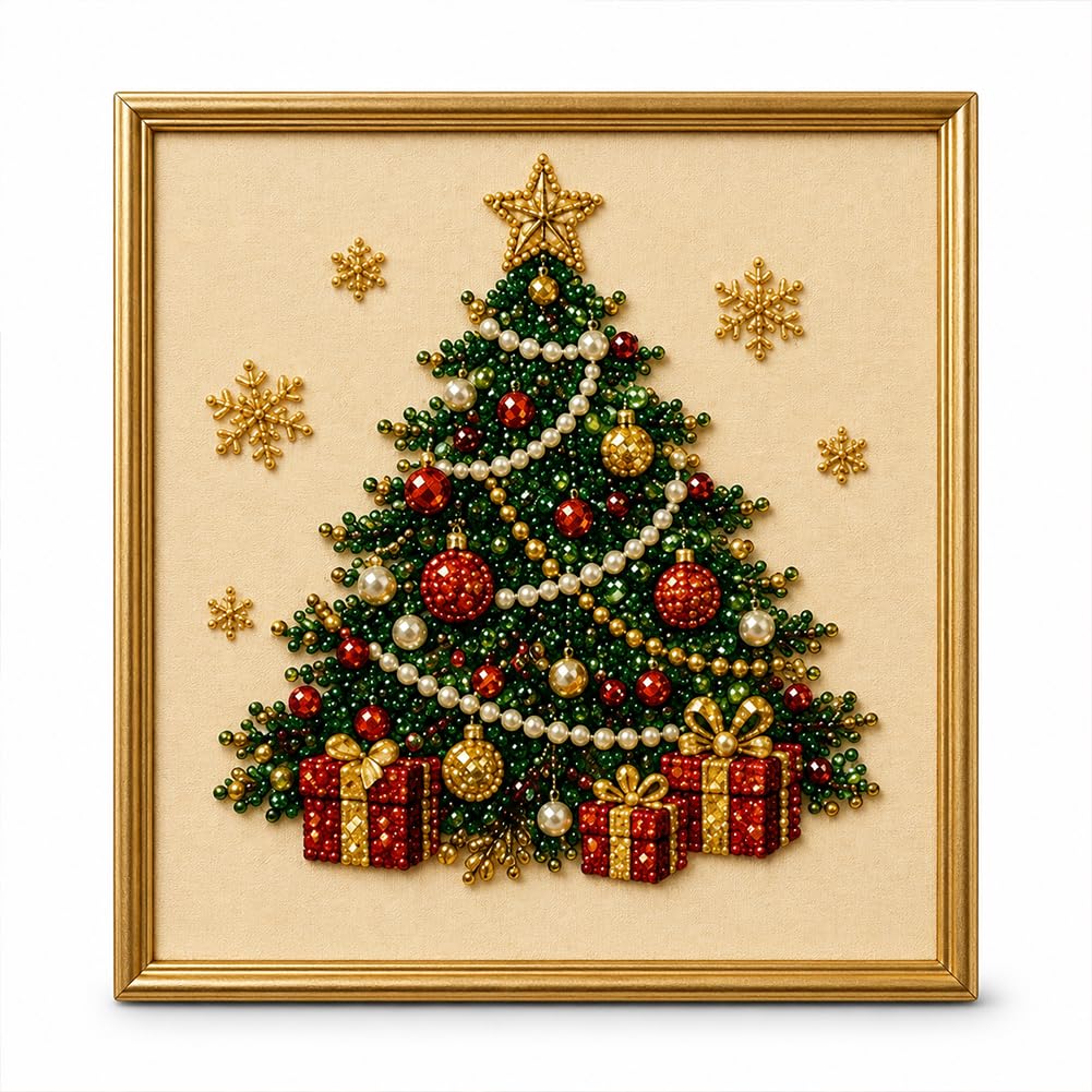 Christmas Framed Xmas Pearl Diamond Art Kit, Adult DIY Stress Relief Craft