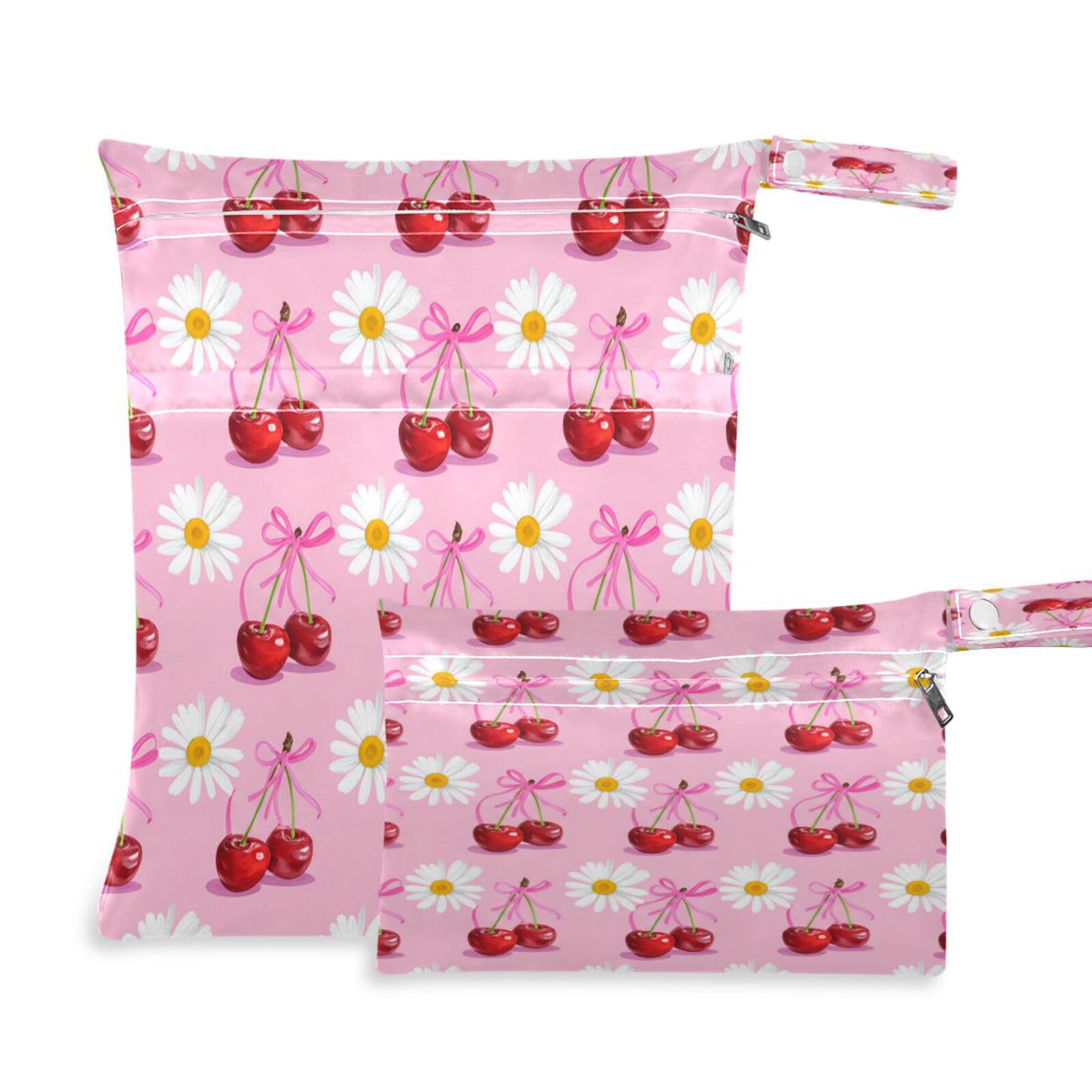 ATTX Pink Ribbons Wet Dry Bags 2-Pack - Reusable Cloth Diaper Storage for Travel, Beach & Gym | Multi-Use Waterproof Bags for Swimsuits, Baby Clothes, Sports Gear#96