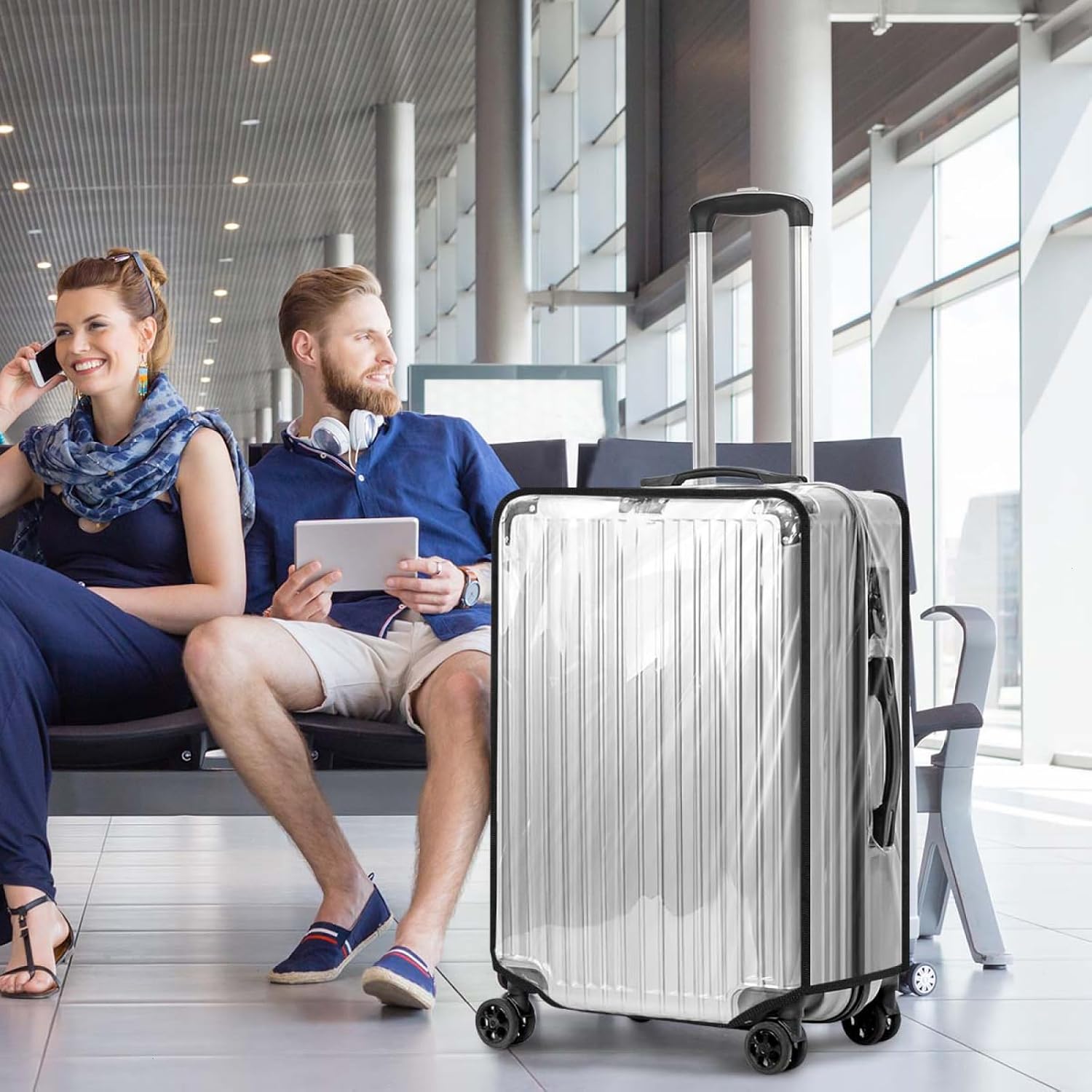 2 Pack 28 Inch Clear PVC Suitcase Cover Protectors Full Thicken Transparent Luggage Covers Sleeve Waterproof Dustproof Anti-scratch for Travel Wheeled Luggage