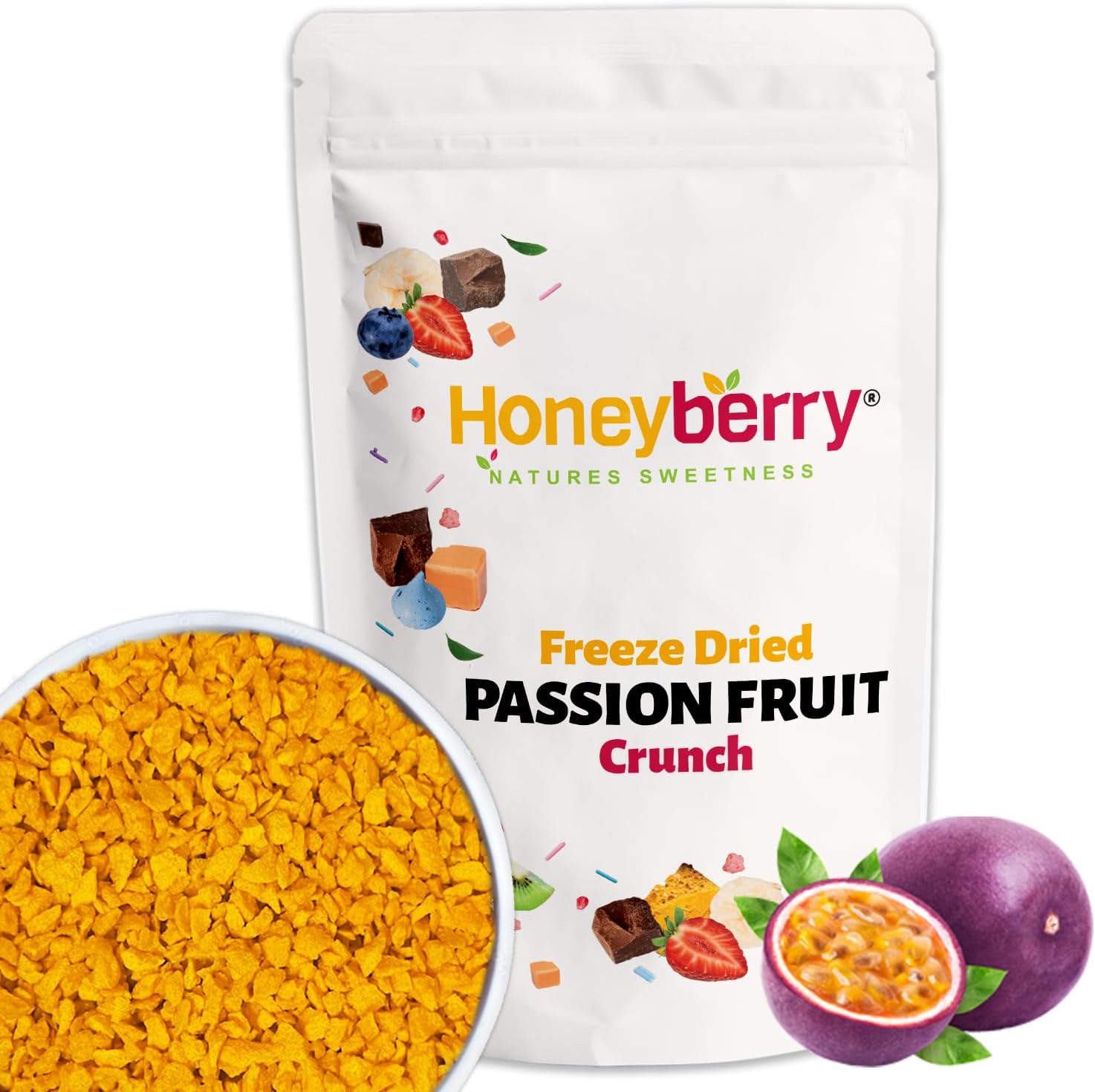 Freeze Dried Passion Fruit Crunch 1kg - Perfect for Baking, Cake Decorations, Smoothie, Yogurt, Muesli, Cereal, Porridge, Ice Cream Toppers - Freeze Dried Passionfruit Crispy Pieces