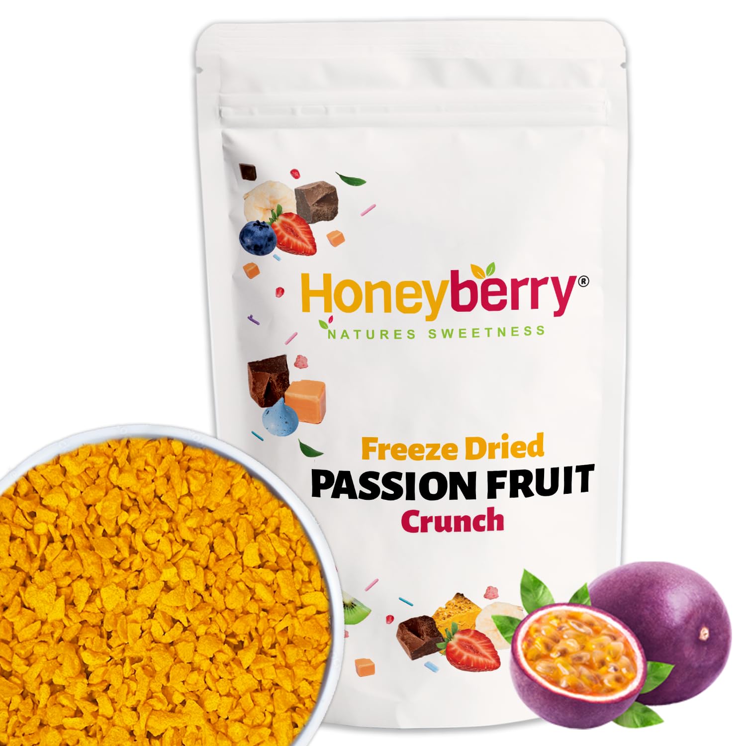 Freeze Dried Passion Fruit Crunch 1kg - Perfect for Baking, Cake Decorations, Smoothie, Yogurt, Muesli, Cereal, Porridge, Ice Cream Toppers - Freeze Dried Passionfruit Crispy Pieces
