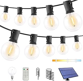 Dott Arts 3-Color in 1 Solar String Lights for Outside 50FT Dimmable G40 Outdoor Solar Lights Outdoor Waterproof with Remotes, Solar Outdoor Patio Lights Solar Power for Backyard Garden Party