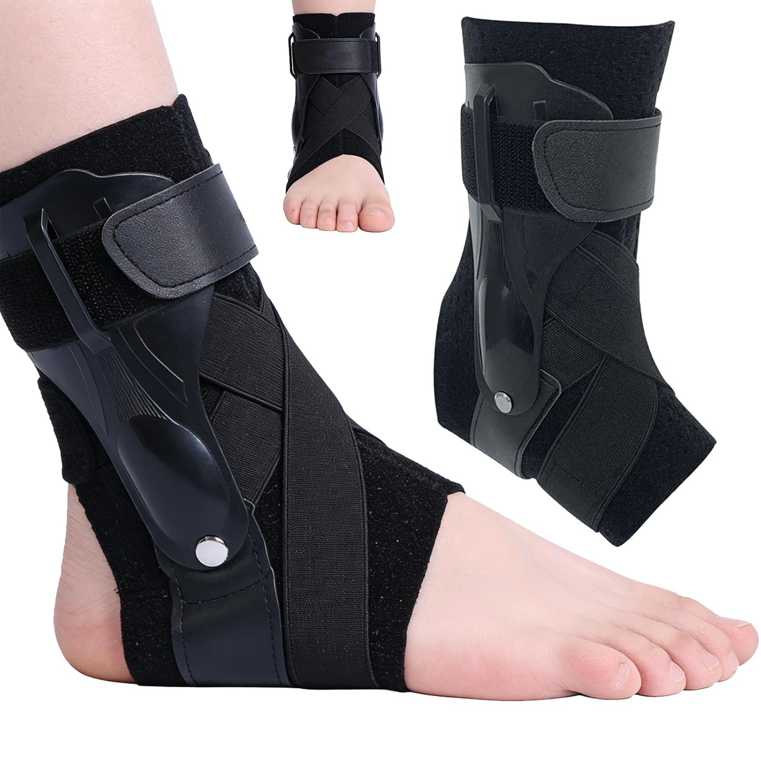 Pro Ankle Brace, Low-Profile Pivoted Outer Shell for Impact Protection, Flexible Ankle Support with Crossover Straps, Stabilizer for Skateboarding, Scooter, – Prevent Rolling, Hide Under Socks (2Pcs Black, L)