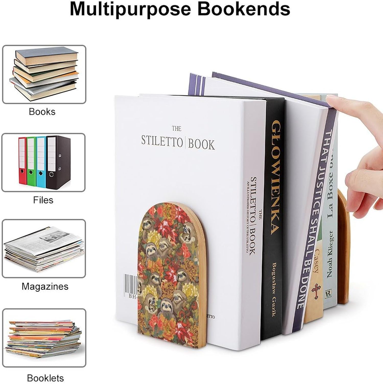 Funny Sloths Bookends Set of 2, Heavy Duty Sturdy Non-Slip Book Stoppers for Shelves, Compact L-Shaped Book Supports for Home Office Library, Ideal Desk Organizers Tools image 3