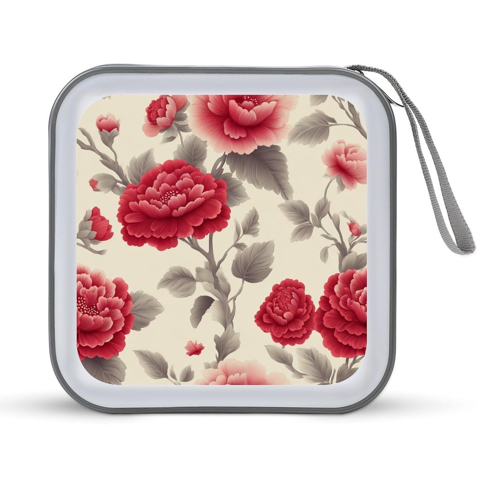 DuduYH Traditional Red Flowers And Leaves CD Case DVD Storage Case Portable for Car Home Travel