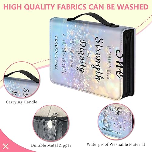 Miniatura 4 de Fundas para la Biblia para mujer, funda de piel sintética con bolsillos y cremallera, funda de transporte de Biblia de tamaño grande para libros de