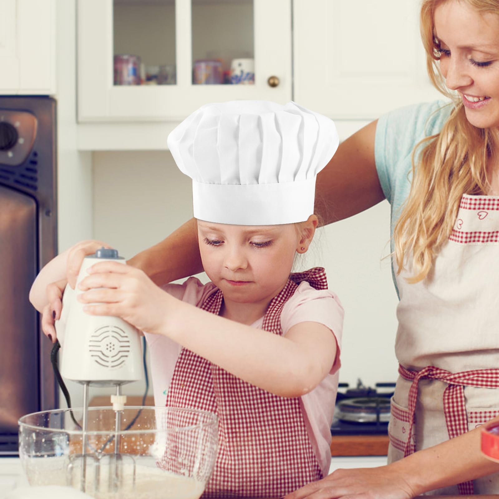Toques de cuisinier pour enfants, lot de 3, blanches, coton élastique, réglables