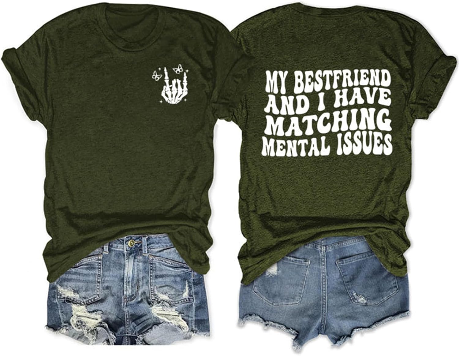Funny Friends Shirts for Women My Best Friend and I Have Matching Mental Issues Letter Printed Tees Humor Summer Tops