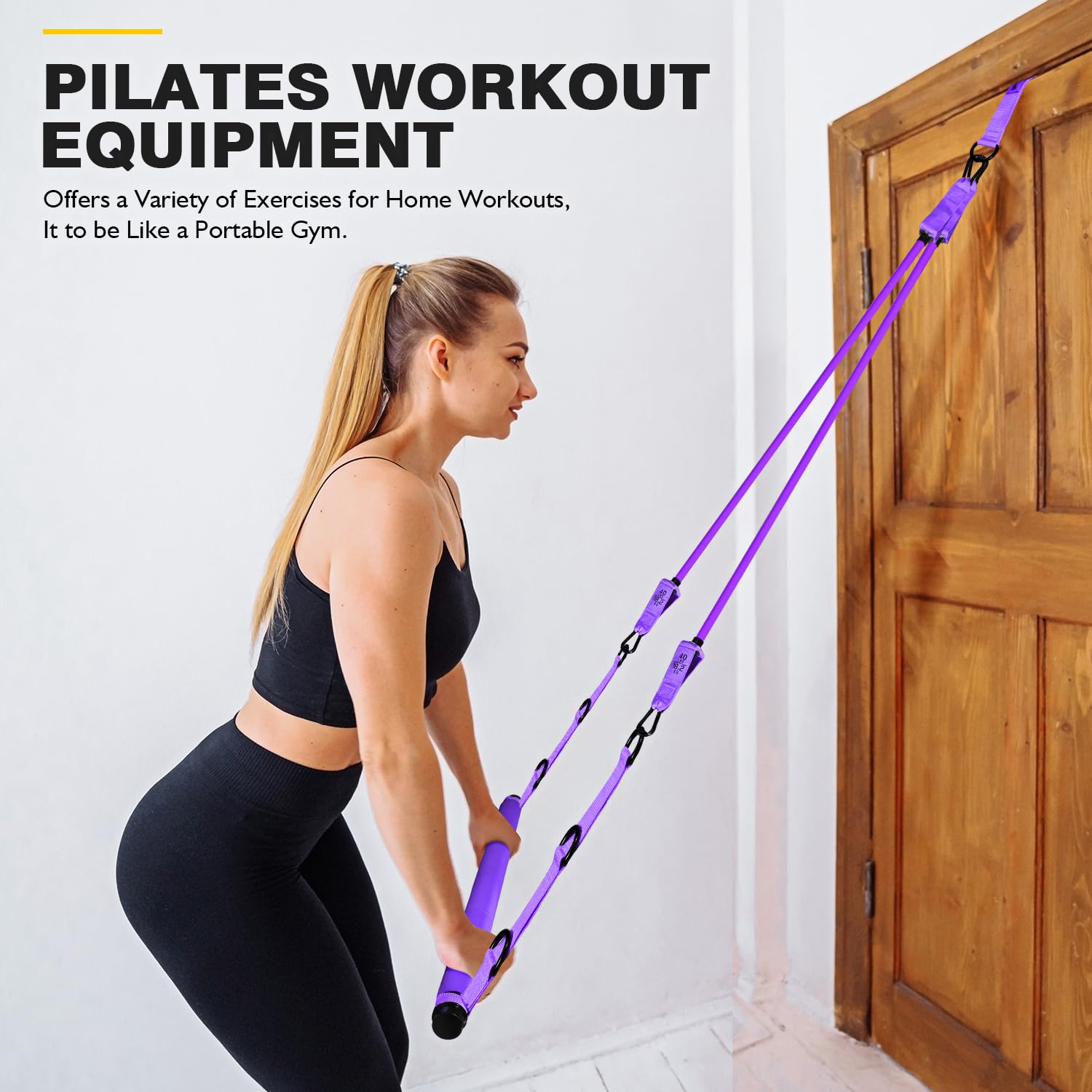 Equipo de pilates, kit de barra de pilates con bandas de resistencia, equipo de entrenamiento de pilates multifuncional ajustable para hombres y mujeres, barra de pilates portátil, equipo de gimnasio