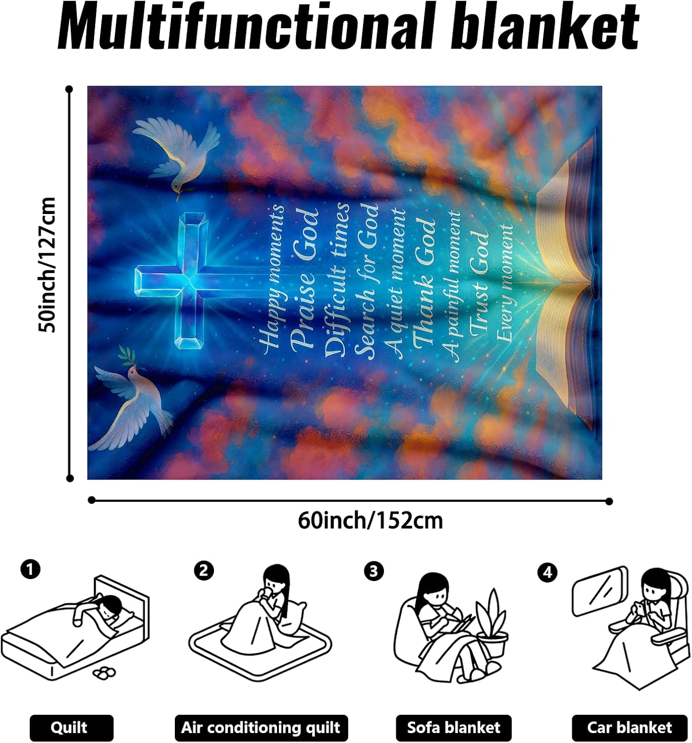 Christian Gifts for Women Blanket 60"x50" – Inspirational Bible Verse Throw Blanket, Religious Cross Dove Prayer Shawl, Spiritual Birthday Gifts, Baptism, Friendship, Encouragement Gifts for Her - Image 6