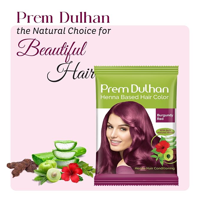 Prem Dulhan Tinte para Cabello con Henna, Rojo Burdeos 150 g miniatura 7