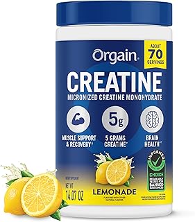 Orgain Creatine Monohydrate Micronized Powder, Lemonade Flavored, 5g Creatine, 70 Servings, Supports Muscle Growth, Post Workout Recovery and Brain Health, for Men & Women