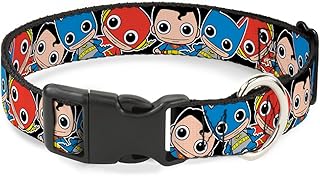 Buckle-Down Dc Mini Boys Stacked Black Plastic Clip Collar, Narrow Medium/7-13