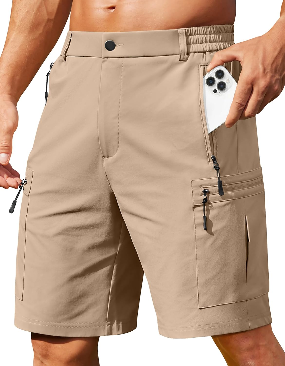 COOFANDY Men's Hiking 9" Cargo Shorts Lightweight Outdoor Shorts Quick Dry Golf Camping Casual Fishing with 5 Zipper Pockets