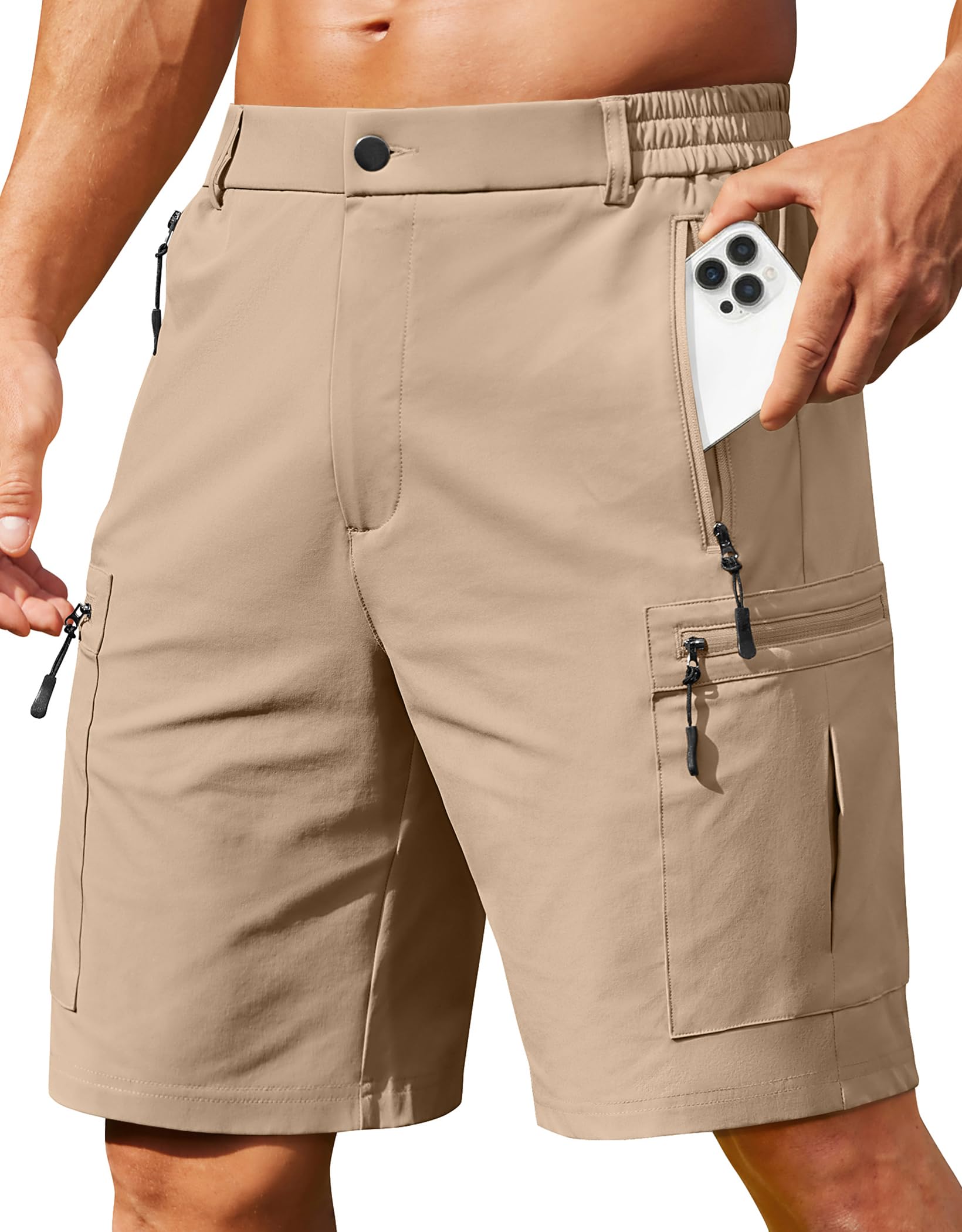 COOFANDY Men's Hiking 9" Cargo Shorts Lightweight Outdoor Shorts Quick Dry Golf Camping Casual Fishing with 5 Zipper Pockets — view 6