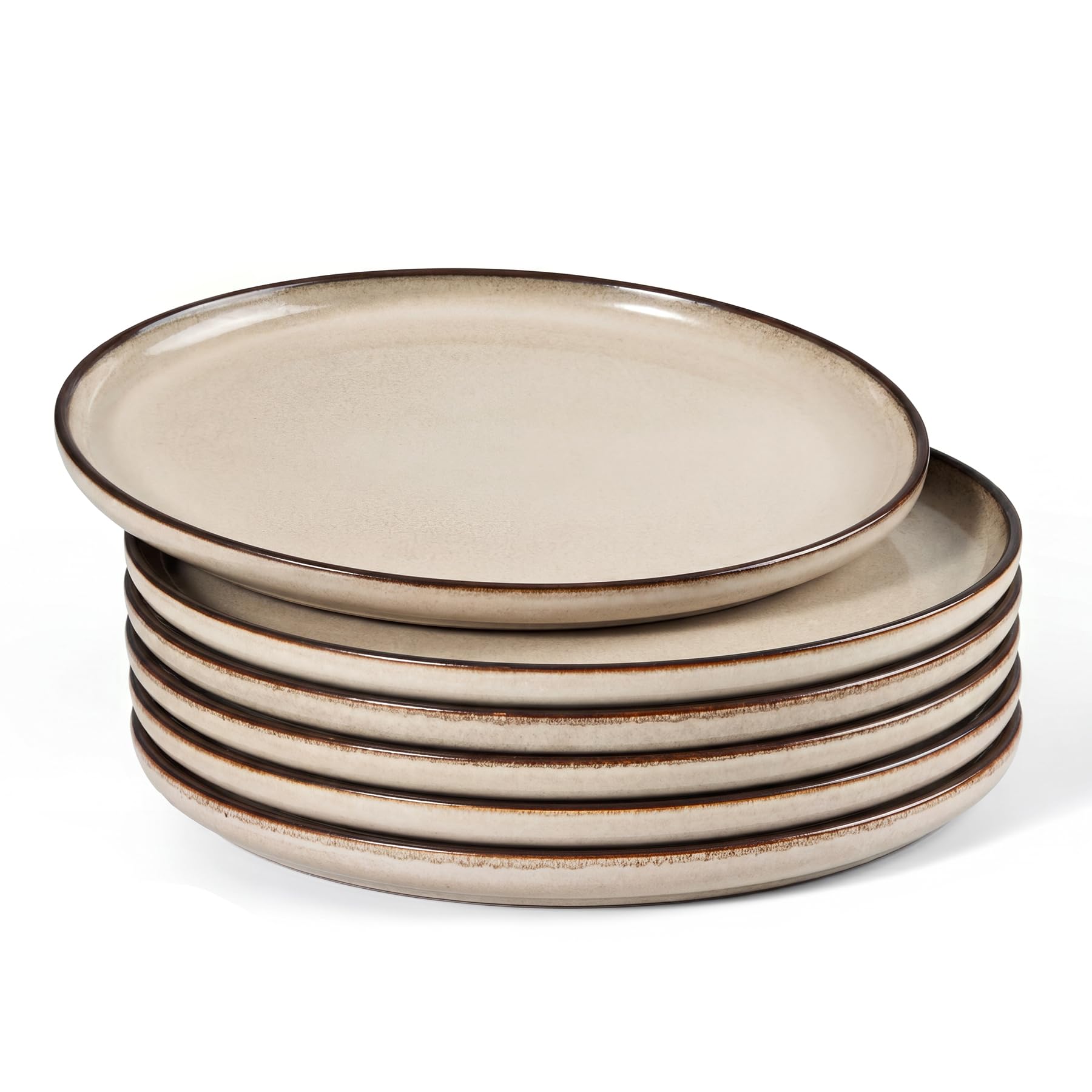 HaWare 10.5” Dinner Plates Set of 6, Large Reactive Glaze Stoneware Dinnerware Set, Round Ceramic Plate for Home Restaurant, Chip and Scratch Resistant, Microwave & Dishwasher Safe, Cream Khaki
