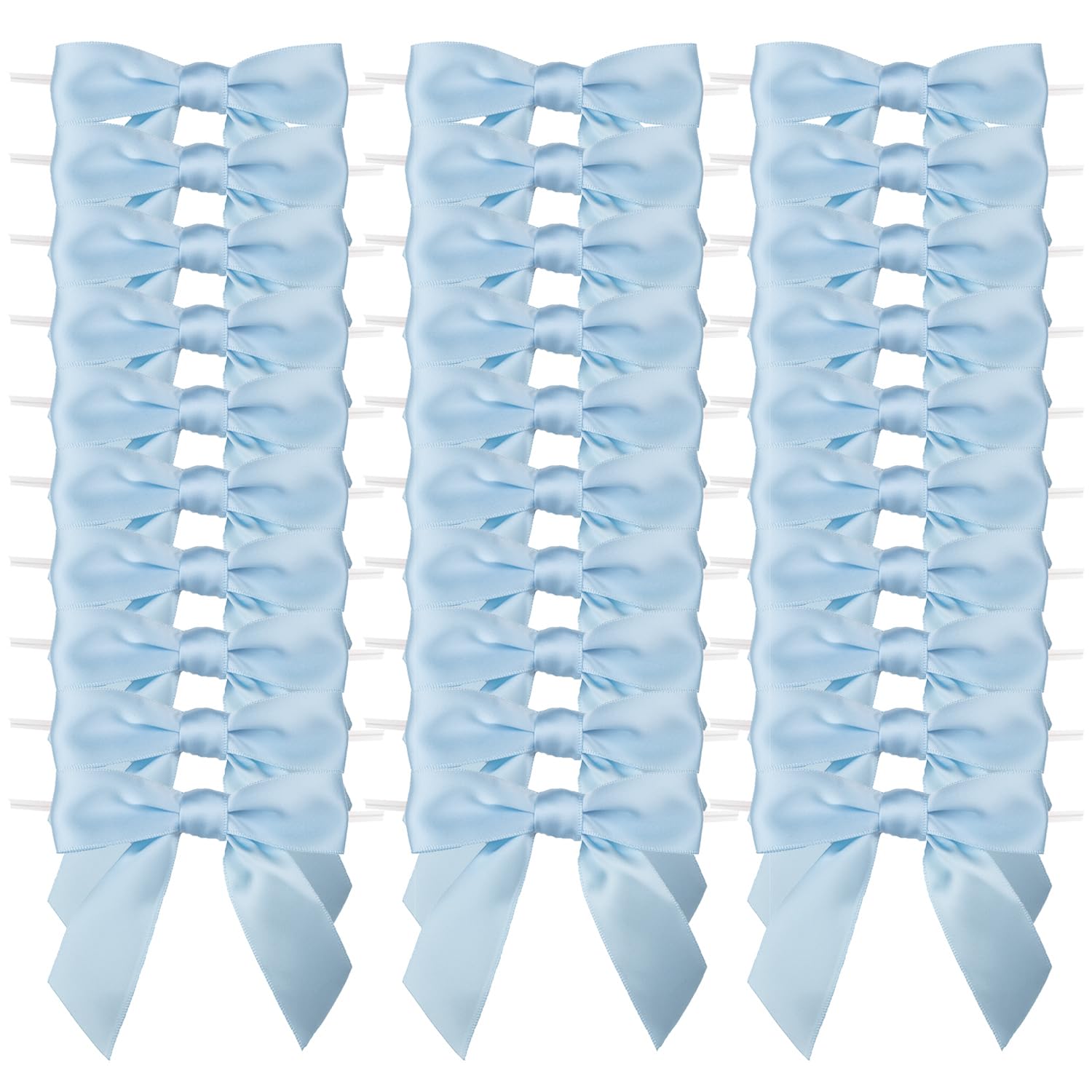 7Rainbows 30pcs Boutique 5/8" Light Blue Satin Ribbon Twist Tie Bows for Tying Up Packages Gift Wrapping