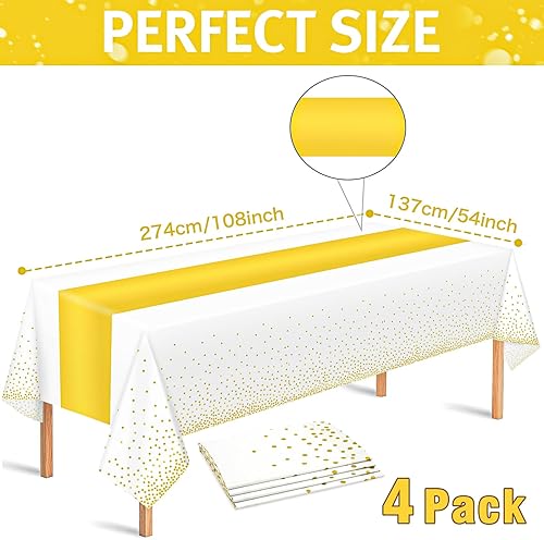 Miniatura 2 de hapray Paquete de 4 manteles de plástico para mesas rectangulares, manteles desechables de fiesta, fundas de mesa de puntos dorados para