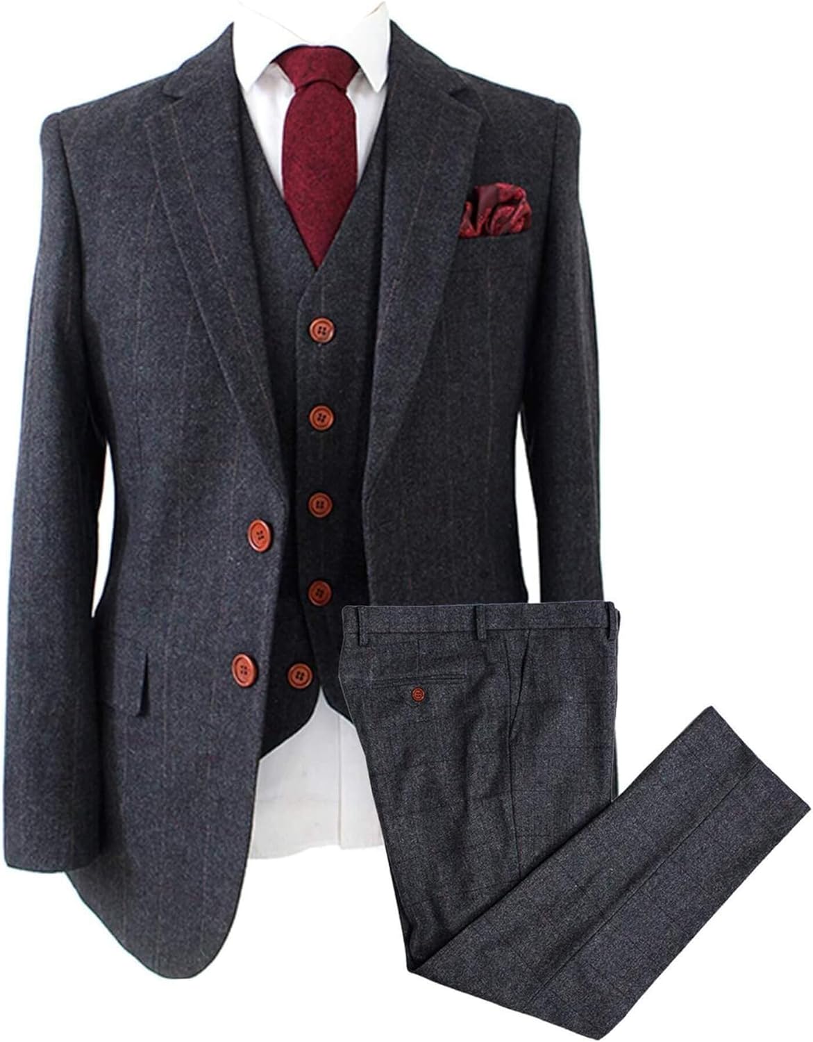 Wemaliyzd Vintage Men's Suit 3 Piece Plaid Tweed Herringbone Suits for Wedding Business Blazer Vest Pants