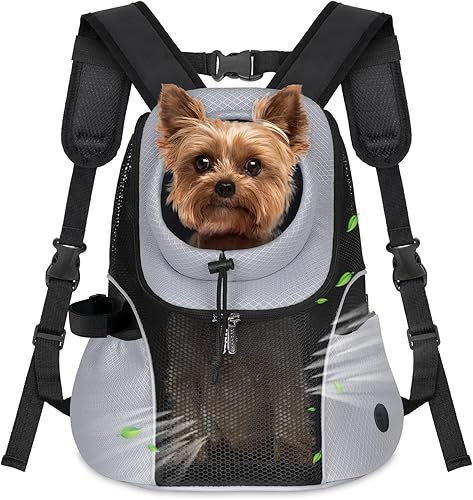 WOYYHO Mochila transportadora para perros pequeños, mochila frontal de malla ventilada para perros con cinturón de seguridad para viajes,