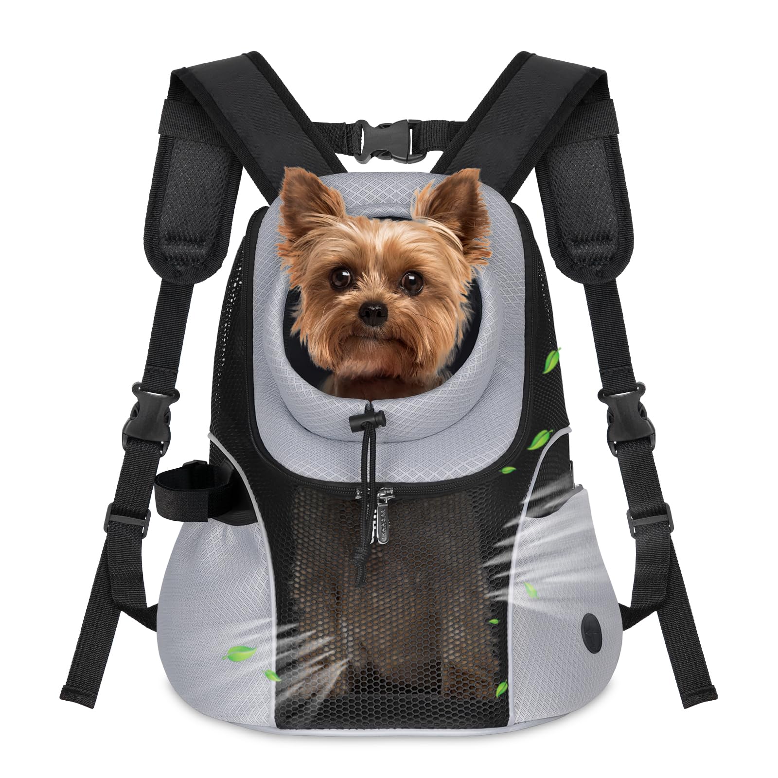 Photo 1 of WOYYHO Pet Dog Carrier Backpack Small Dog Front Backpack Ventilated Mesh Dog Travel Back Pack with Safety Belt for Travel Hiking Cycling Outdoor Adventures (Size M: 5-9 lbs, Grey)
