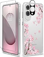 Vista 23 de GVIEWIN Funda protectora para Samsung Galaxy S25, transparente floral, delgada, a prueba de golpes, para mujer, no se pone amarilla, con protector