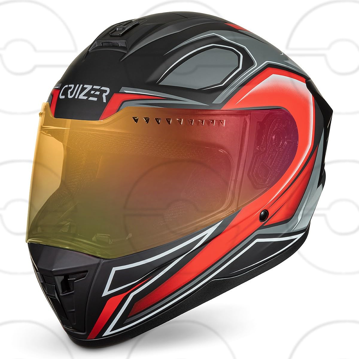 CRUIZER Casco moto Integrale Omologato con visiera trasparente e visiera metalizzata Rossa