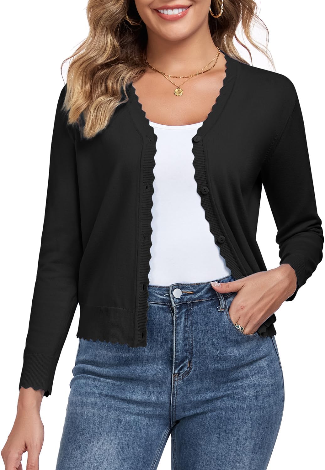 Womens Long Sleeve V-Neck Button Down Cardigan Knit Shrugs Sweater - Image 2