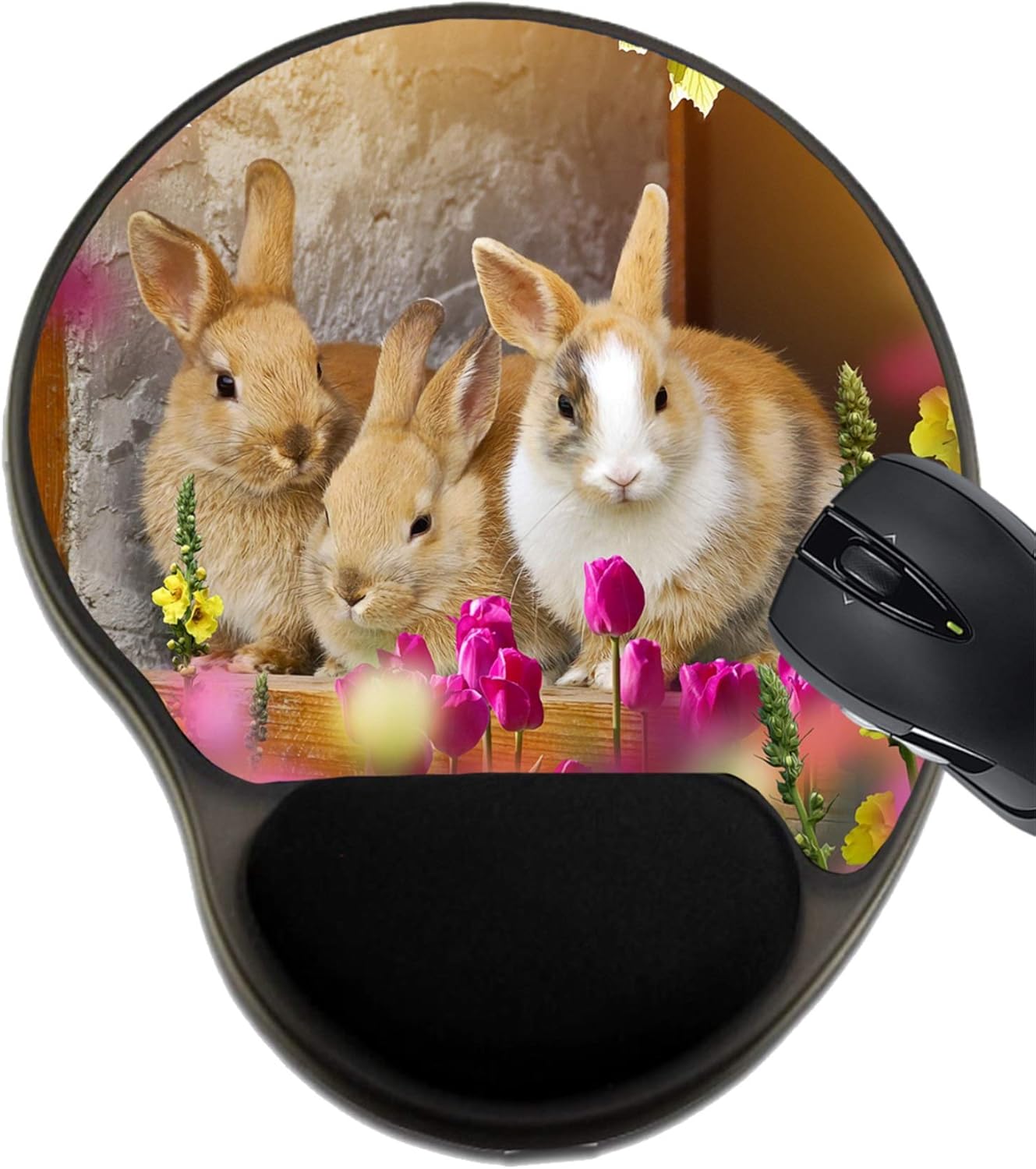 MSD Mousepad Wrist Rest Protected Mouse Pads/Mat with Wrist Support, Design for Bunny Rabbit Spring Easter Animal Fur Cute Green Holiday Mammal Nature Pet