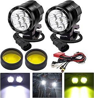 Biqing 60W Motorbike Auxiliary Driving Fog Light Kit Amber/White, 12V 24V Motorcycle Spotlights Front Bumper Grille Spotlights LED Offroad Lights with Wiring Harness for Scooters Car Truck Boat