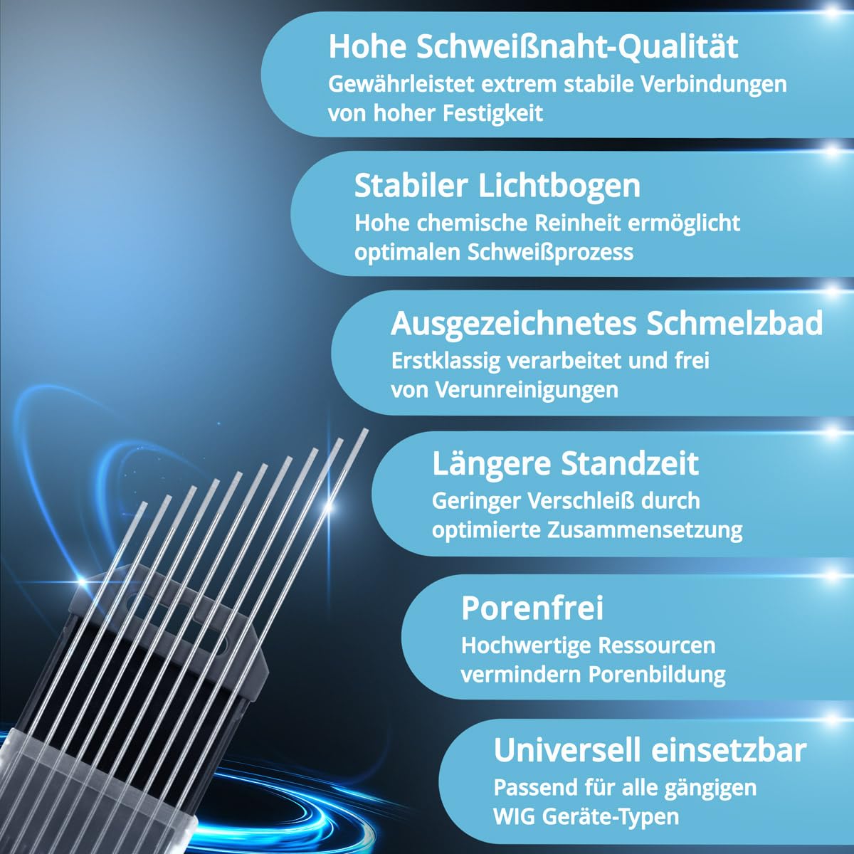 10 x STAHLWERK TIG electrodos de soldadura de tungsteno 1,6 x 175 mm WC20 Sin torio - Agujas TIG universales para acero, acero inoxidable, aluminio, cobre, gris, 10 pzs.