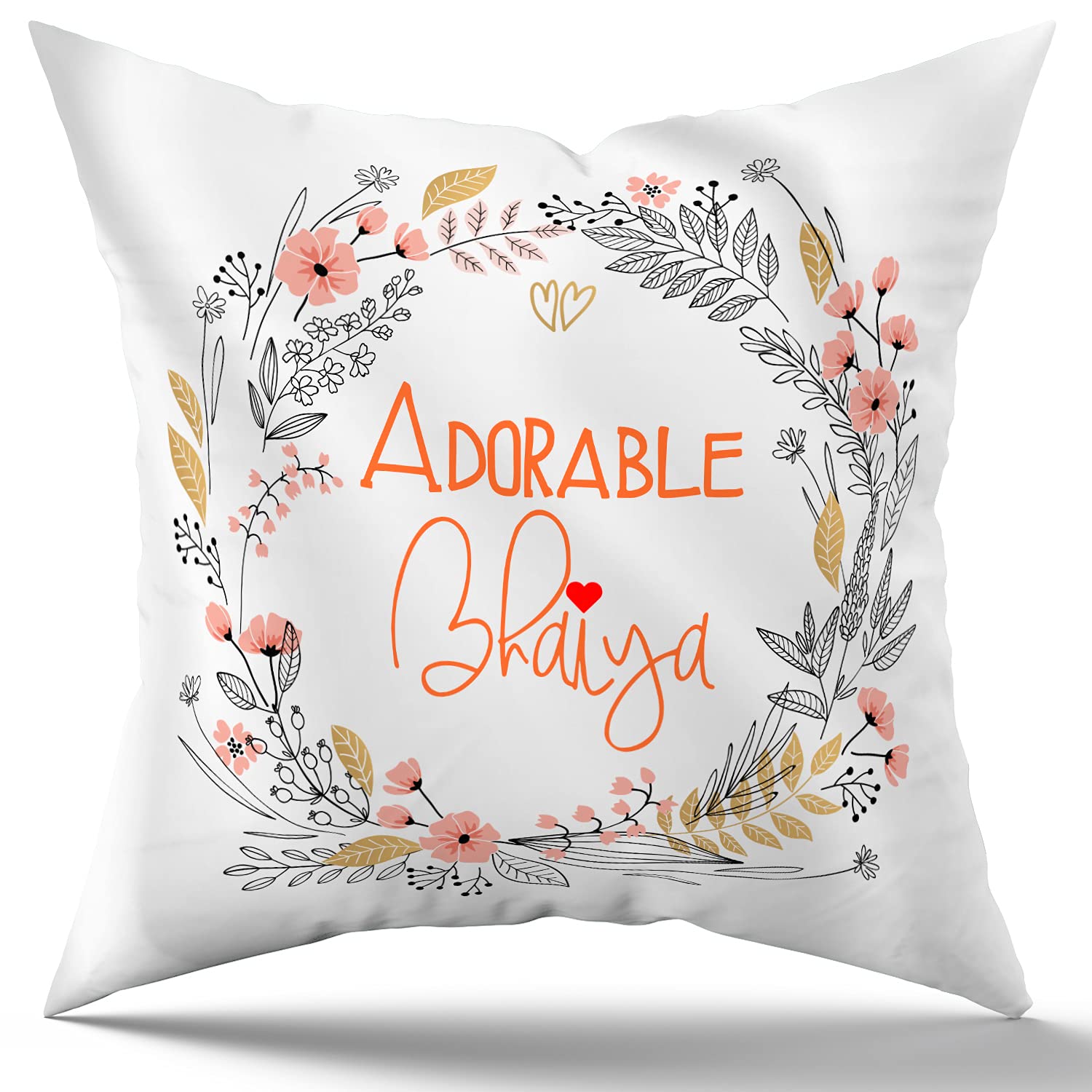 Kaameri Bazaar Adorable bhaiya Printed Cushion Cover 12"x12" with Filler, Rakh, Roli chawal & Greeting Card- Rakhi Gift for Brother - bhaiya - bro - Birthday