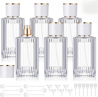 Teenyyou 6 Pack 100 ml Empty Perfume Bottles Refillable, White | Vintage Ribbed Cologne Dispenser, Large Pack, Vanity Home Decor, DIY Craft Gifts, Bonus Liquid Perfume Dispenser Tool