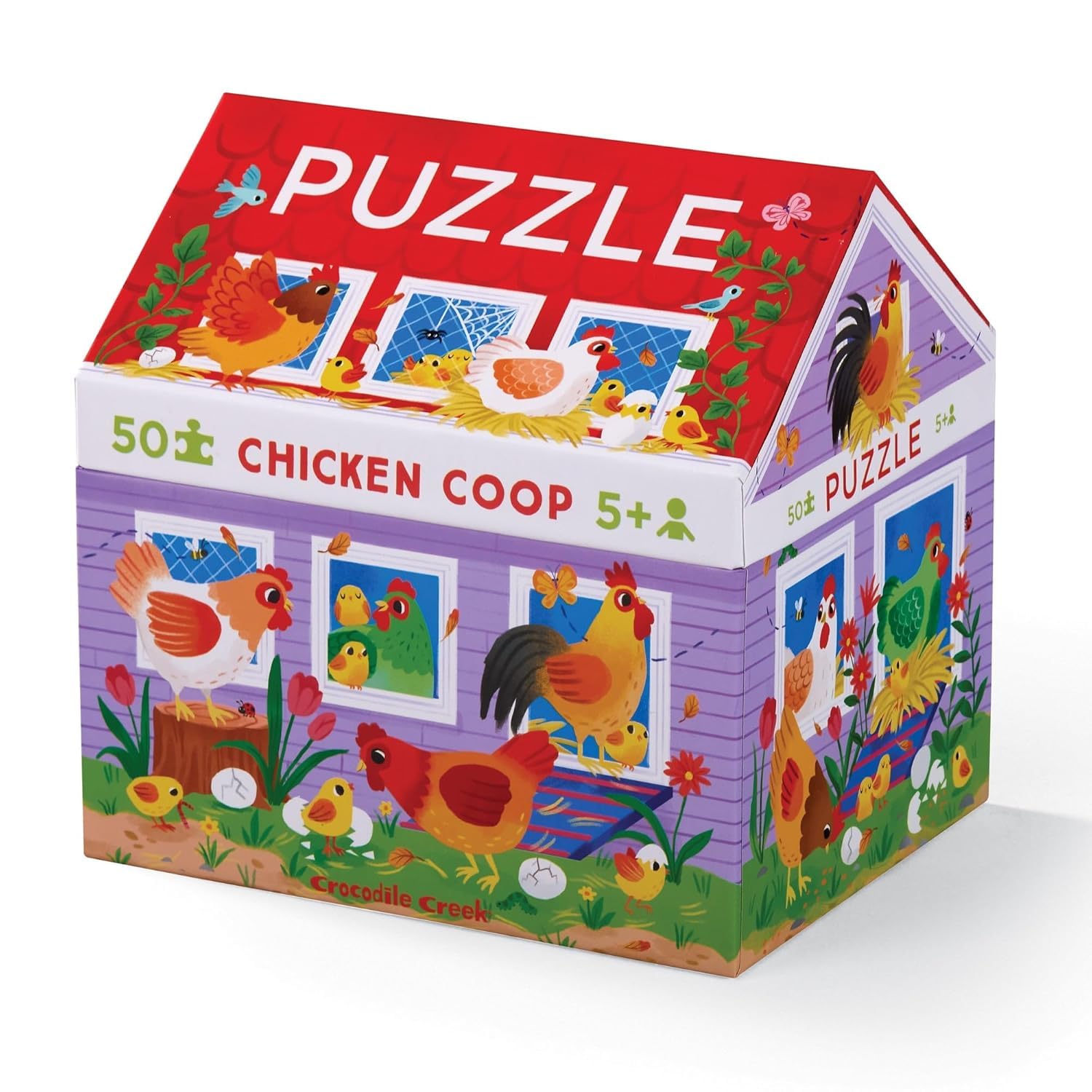 Crocodile Creek, Chicken Coop House Puzzle, 50-Piece Jigsaw with Heavy-Duty Storage Box, Large 18" x 18" Completed Size