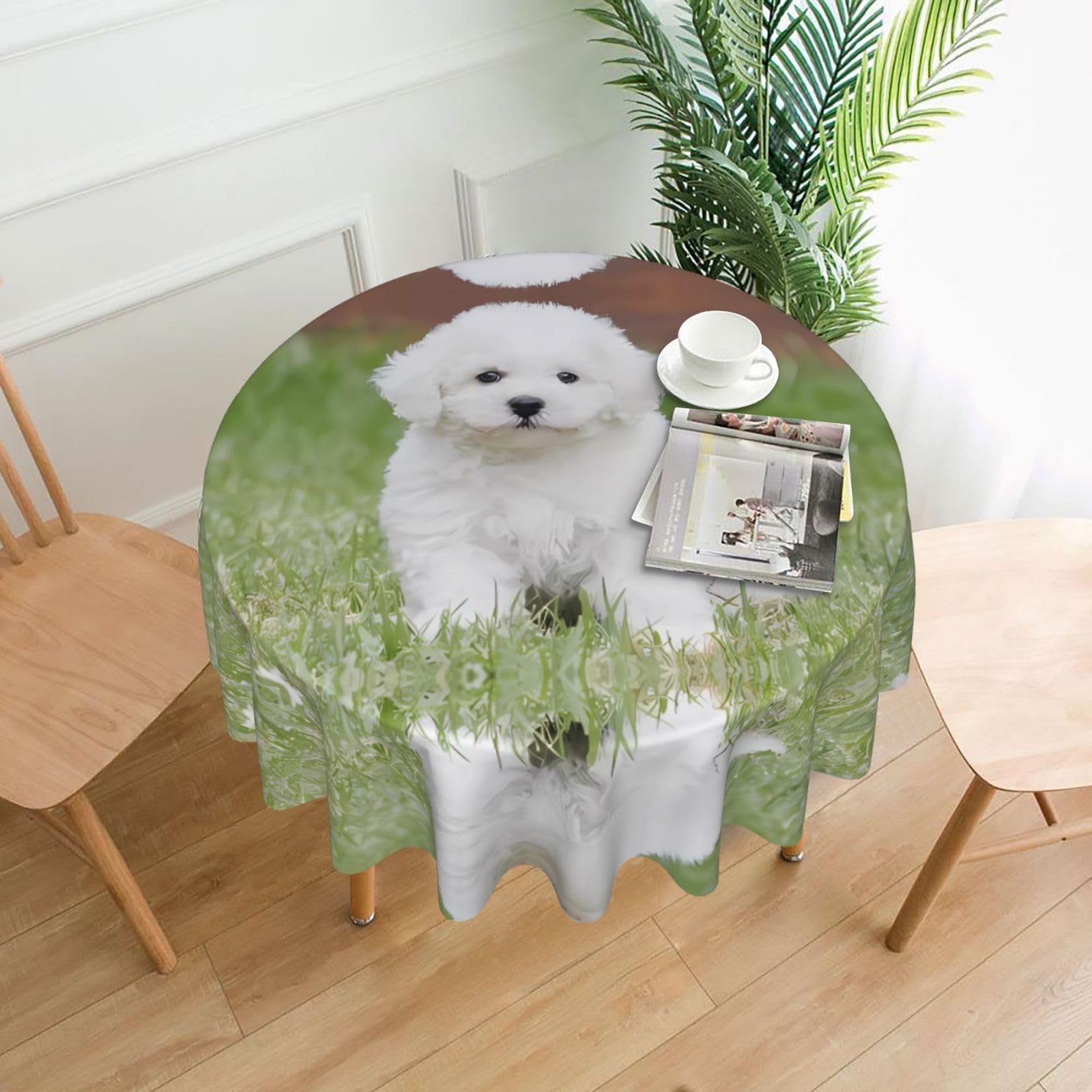 hhxvcv Bichon Frise Dog Round Tablecloth – Dining Table Cover